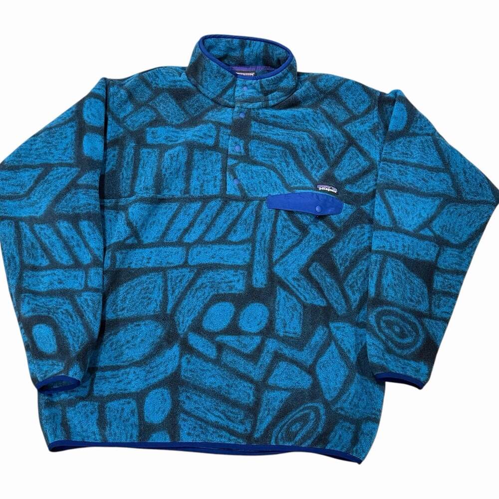 Patagonia Synchilla Snap-T Fleece Pullover Men's XXL Tribal Geo Blue Black